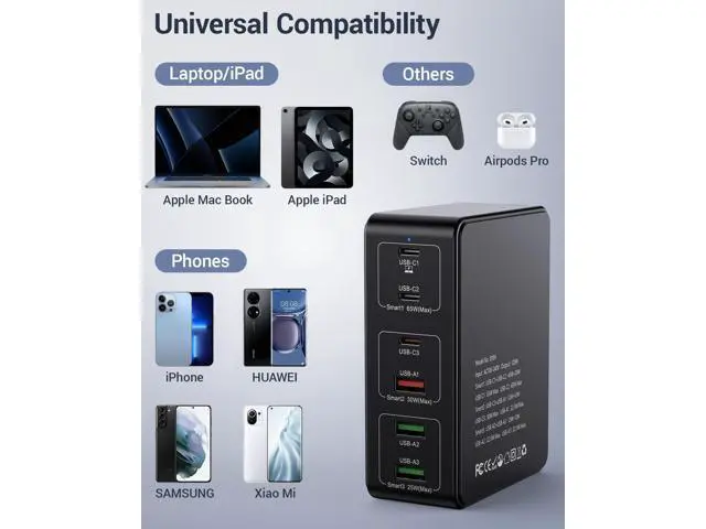 Alt view image 2 of 7 - 120W USB C Charging Station, Multiport USB Charging Station, Multi USB Charger Station, 6 Ports USB Charging Station for Multiple Devices, USB Charging Hub Compatible with MacBook, Laptop, Smartphones