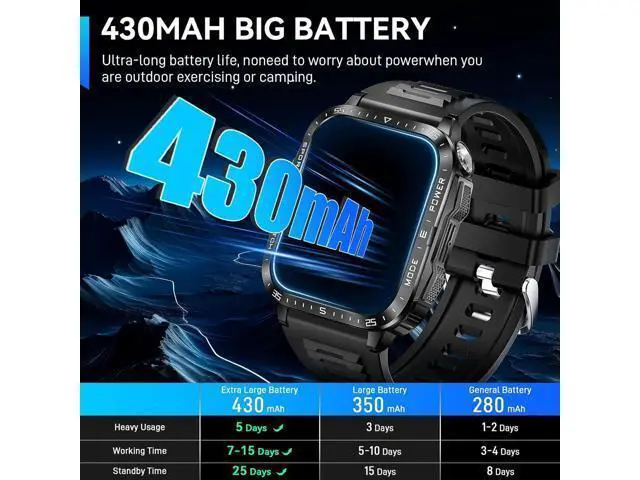 Alt view image 5 of 7 - Hitoor Military Smart Watch for Men with LED Flashlight Watch 2.0'' Big Screen Tactical Smartwatch 430mAh Big Battery Fitness Tracker with Heart Rate Sleep Monitor Make Calls for IOS Android Phones