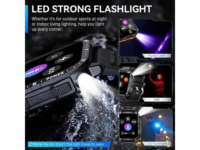Alt view image 2 of 7 - Hitoor Military Smart Watch for Men with LED Flashlight Watch 2.0'' Big Screen Tactical Smartwatch 430mAh Big Battery Fitness Tracker with Heart Rate Sleep Monitor Make Calls for IOS Android Phones