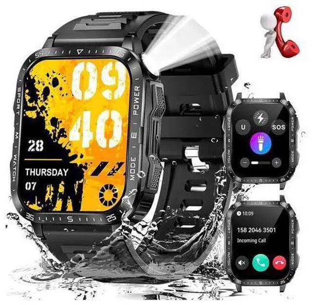 Main image of Hitoor Military Smart Watch for Men with LED Flashlight Watch 2.0'' Big Screen Tactical Smartwatch 430mAh Big Battery Fitness Tracker with Heart Rate Sleep Monitor Make Calls for IOS Android Phones