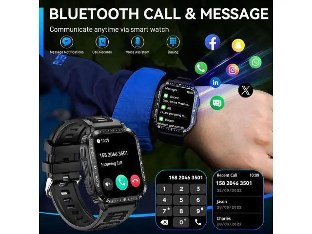 Alt view image 6 of 7 - Hitoor Military Smart Watch for Men with LED Flashlight Watch 2.0'' Big Screen Tactical Smartwatch 430mAh Big Battery Fitness Tracker with Heart Rate Sleep Monitor Make Calls for IOS Android Phones