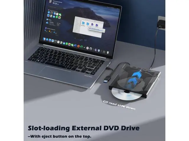 Alt view image 2 of 7 - Hitoor 8 in 1 External CD/DVD Drive for Laptops, Slot-Loading Portable CD Reader for Laptop, CDs Drive External USB 3.0 & Type C CD DVD Drive Externals CD Burner Compatible with PC Windows Linux MacOS