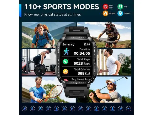 Alt view image 7 of 7 - Hitoor Military Smart Watch for Men with LED Flashlight Watch 2.0'' Big Screen Tactical Smartwatch 430mAh Big Battery Fitness Tracker with Heart Rate Sleep Monitor Make Calls for IOS Android Phones