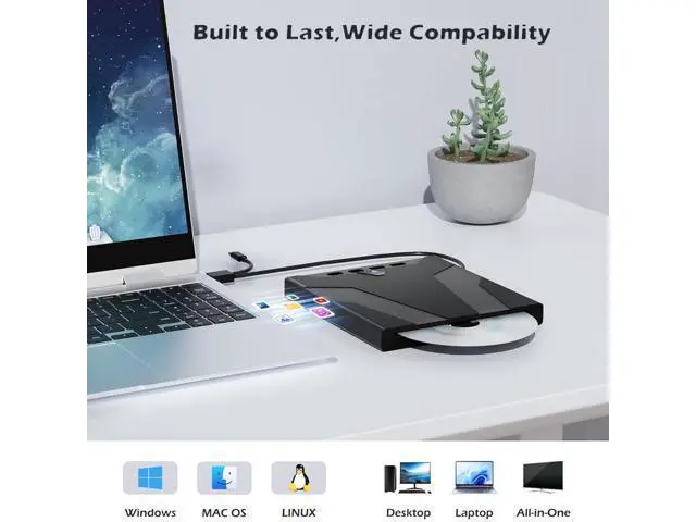 Alt view image 6 of 7 - Hitoor 8 in 1 External CD/DVD Drive for Laptops, Slot-Loading Portable CD Reader for Laptop, CDs Drive External USB 3.0 & Type C CD DVD Drive Externals CD Burner Compatible with PC Windows Linux MacOS