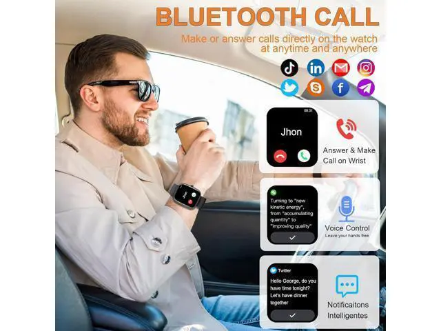Alt view image 3 of 7 - Hitoor Smart Watch, 1.91" HD Fitness Watch with Make/Answer Call, Activity Trackers, IP68 Waterproof Smartwatch with 110+ Sports, SpO2/Heart Rate/Sleep Monitor, Fitness Tracker for Android/iOS Phones