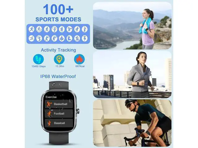 Alt view image 4 of 7 - Hitoor Smart Watch, 1.91" HD Fitness Watch with Make/Answer Call, Activity Trackers, IP68 Waterproof Smartwatch with 110+ Sports, SpO2/Heart Rate/Sleep Monitor, Fitness Tracker for Android/iOS Phones