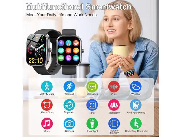 Alt view image 6 of 7 - Hitoor Smart Watch, 1.91" HD Fitness Watch with Make/Answer Call, Activity Trackers, IP68 Waterproof Smartwatch with 110+ Sports, SpO2/Heart Rate/Sleep Monitor, Fitness Tracker for Android/iOS Phones