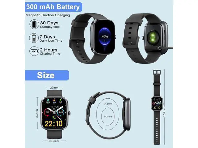 Alt view image 7 of 7 - Hitoor Smart Watch, 1.91" HD Fitness Watch with Make/Answer Call, Activity Trackers, IP68 Waterproof Smartwatch with 110+ Sports, SpO2/Heart Rate/Sleep Monitor, Fitness Tracker for Android/iOS Phones