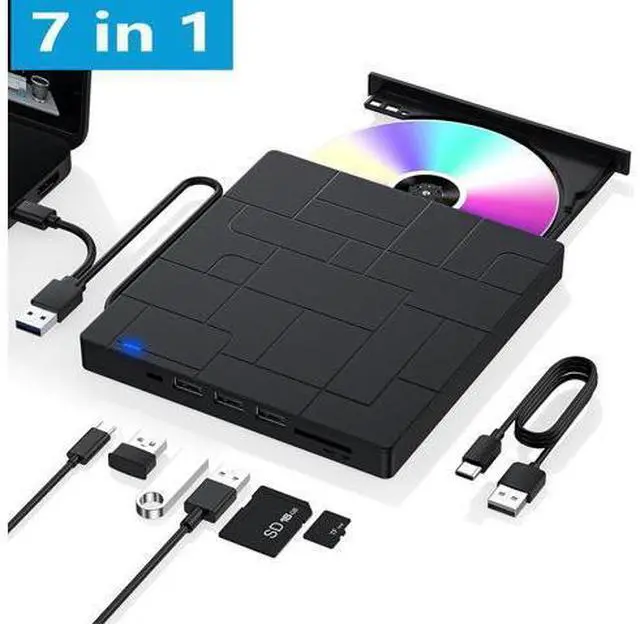 Main image of Hitoor External CD/DVD Drive for Laptop, 7-IN-1 USB 3.0 Slim Portable DVD Player, CD ROM Burner, Writer, External Optical Disk Drive Compatible with Laptop Desktop PC Windows Mac Linux OS