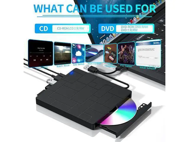 Alt view image 5 of 7 - Hitoor External CD/DVD Drive for Laptop, 7-IN-1 USB 3.0 Slim Portable DVD Player, CD ROM Burner, Writer, External Optical Disk Drive Compatible with Laptop Desktop PC Windows Mac Linux OS