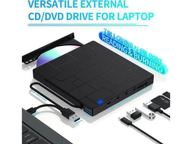 Alt view image 6 of 7 - Hitoor External CD/DVD Drive for Laptop, 7-IN-1 USB 3.0 Slim Portable DVD Player, CD ROM Burner, Writer, External Optical Disk Drive Compatible with Laptop Desktop PC Windows Mac Linux OS