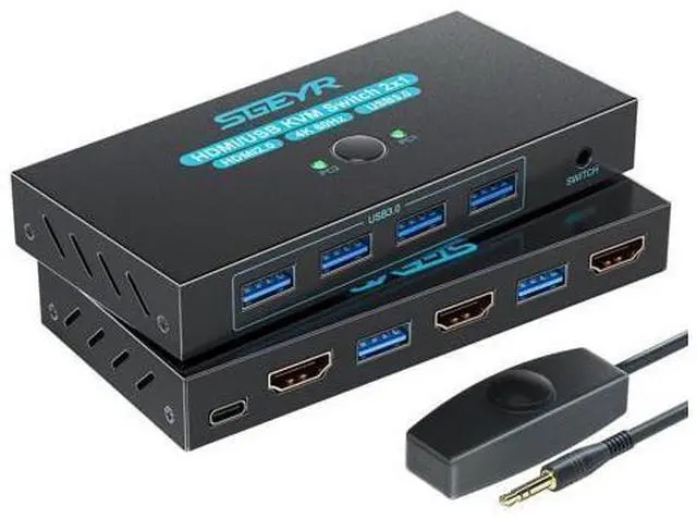 Main image of Hitoor HDMI 2.0 KVM Switch 1 Monitors 2 Computers, with 4 USB 3.0 Switch, 4K@60Hz 2 Port HDMI KVM Switches 2 in 1 Out, Support Wired Remote and Button Switch, Sharing Keyboard & Mouse, Plug and Play