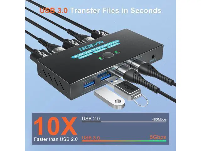 Alt view image 4 of 6 - Hitoor HDMI 2.0 KVM Switch 1 Monitors 2 Computers, with 4 USB 3.0 Switch, 4K@60Hz 2 Port HDMI KVM Switches 2 in 1 Out, Support Wired Remote and Button Switch, Sharing Keyboard & Mouse, Plug and Play