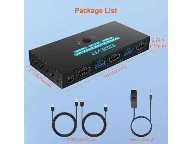 Alt view image 6 of 6 - Hitoor HDMI 2.0 KVM Switch 1 Monitors 2 Computers, with 4 USB 3.0 Switch, 4K@60Hz 2 Port HDMI KVM Switches 2 in 1 Out, Support Wired Remote and Button Switch, Sharing Keyboard & Mouse, Plug and Play