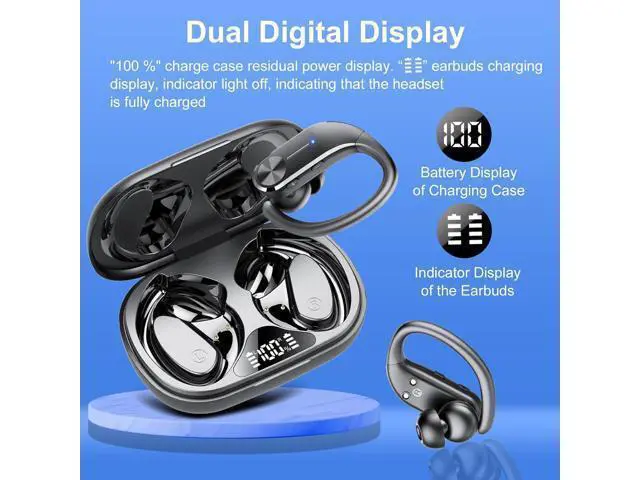 Alt view image 3 of 7 - Hitoor Ear buds Wireless Bluetooth Earbuds, Sport Bluetooth 5.3 Headphones with LED Display , 68H Playtime, Powerful Bass Over Ear Earphones with Earhooks IP8 Waterproof for Gym/Running/Workout