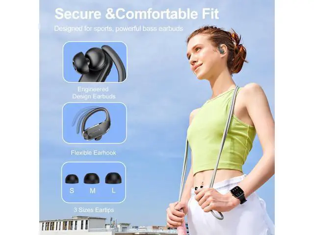 Alt view image 5 of 7 - Hitoor Ear buds Wireless Bluetooth Earbuds, Sport Bluetooth 5.3 Headphones with LED Display , 68H Playtime, Powerful Bass Over Ear Earphones with Earhooks IP8 Waterproof for Gym/Running/Workout
