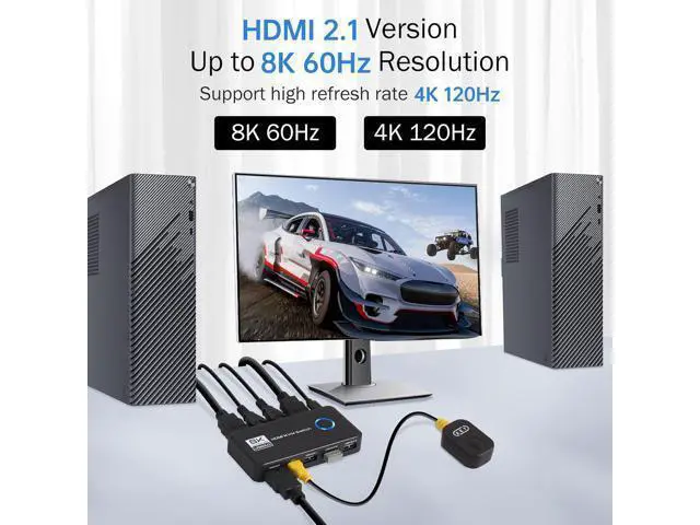Alt view image 3 of 7 - Hitoor 8K@60Hz HDMI 2.1 USB 3.0 KVM Switch for 1 Monitor 2 Computers, with 3 USB 3.0 Ports for Sharing Monitor, Keyboard, Mouse, Hard Drives, and Printer Includes 2 HDMI & USB Cables, and Controller