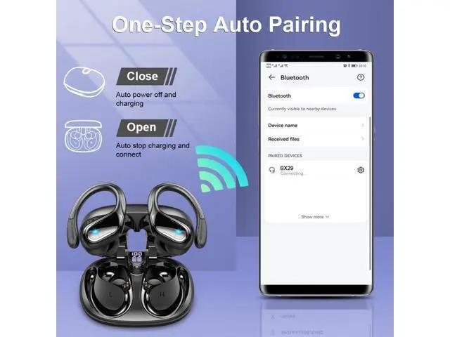 Alt view image 6 of 7 - Hitoor Wireless Earbuds, 75Hrs Bluetooth 5.4 Headphones, Bluetooth Earbuds with ENC Noise Canceling Mic, Bass Stereo Wireless Earphones, IP7 Waterproof Over Ear Buds with Earhooks for Running/Workout