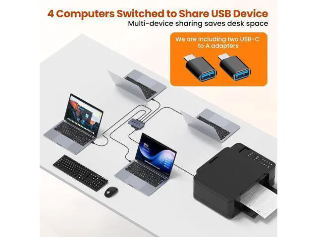 Alt view image 4 of 7 - USB 3.2 Switch Selector 4 Computers Share 4 USB Devices 10Gbps High-Speed USB Sharing Switch with 1 USB-C & 3 USB-A Ports, Keyboard Mouse Switcher for PC Laptop with Remote Control&Power Adaper