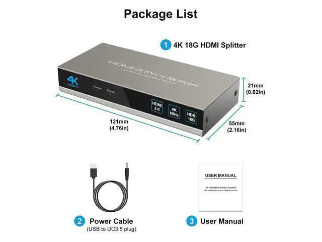 Alt view image 7 of 7 - HDMI Splitter Audio Extractor 1 in 2 out 4K 60Hz HDMI Dual Monitor Adapter with Optical Toslink SPDIF+3.5mm Audio out for Dual Monitors Duplicate/Mirror only Supports Auto Downscaling HDCP2.3 HDMI 2.0