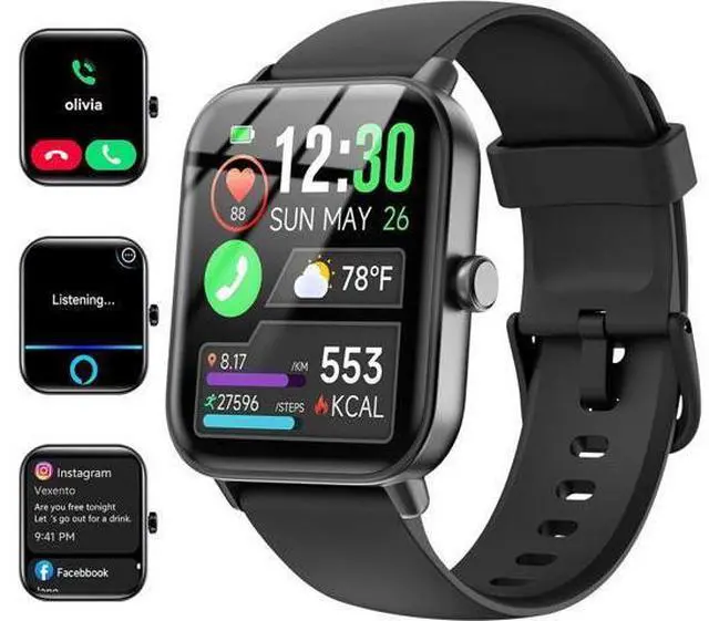 Main image of Hitoor Smartwatch for Men Women, Alexa Built-in, 1.8" Fitness Tracker, IP68 Waterproof Smartwatch for IOS Android Phones with Bluetooth Call (Answer/Make), Heart Rate/SpO2/Sleep Monitor/Pedometer