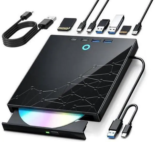 Main image of Hitoor External CD/DVD Drive for Laptop, USB 3.0 Type C External DVD Burner CD Reader for Laptop, 8 in 1 Portable CD DVD Player with SD/TF Ports, External Optical Drive for Windows 11 10 Linux MacOS