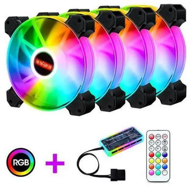 Main image of 4-Pack 120mm RGB Case Fan with Remote Controller, Computer Case 12cm Cooling Fan RGB 6PIN, RGB LED Quiet High Airflow Adjustable Color LED Fan, CPU Cooler with RF Remote