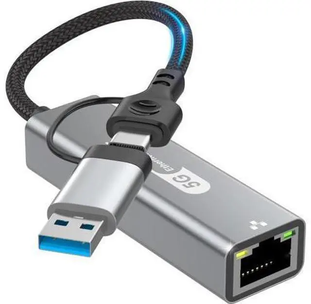 Main image of Hitoor USB C to Ethernet Adapter 5Gbps, 2-in-1 USB to 5Gbps Ethernet Cable, 5000Mbps Type C to RJ45 Network LAN Internet Converter, Aluminum Case Compatible for i-Phone 16 15 Pro Max, MacBook Pro/Air