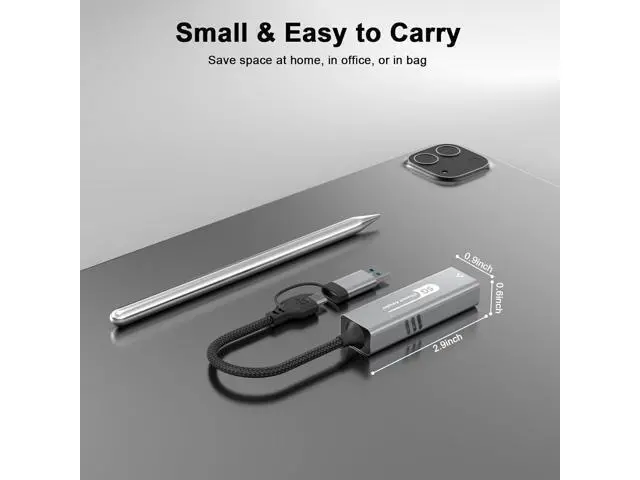 Alt view image 6 of 7 - Hitoor USB C to Ethernet Adapter 5Gbps, 2-in-1 USB to 5Gbps Ethernet Cable, 5000Mbps Type C to RJ45 Network LAN Internet Converter, Aluminum Case Compatible for i-Phone 16 15 Pro Max, MacBook Pro/Air