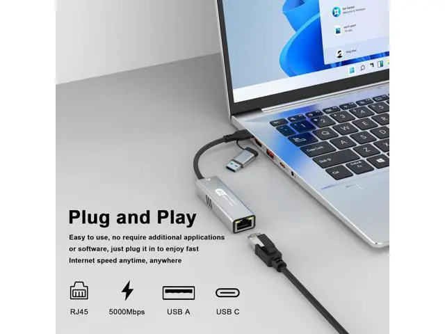 Alt view image 7 of 7 - Hitoor USB C to Ethernet Adapter 5Gbps, 2-in-1 USB to 5Gbps Ethernet Cable, 5000Mbps Type C to RJ45 Network LAN Internet Converter, Aluminum Case Compatible for i-Phone 16 15 Pro Max, MacBook Pro/Air