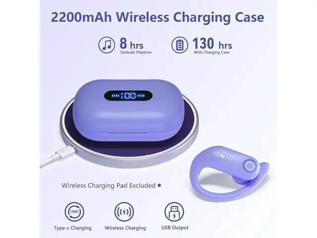 Alt view image 2 of 6 - True Wireless Earbuds, Bluetooth Headphones 130H Playback 4 Mics Clear Call Waterproof Sport Wireless Headset, 2200mAh Charging Case in-Ear Ear Buds Earphones with Earhooks for Sports Running Workout