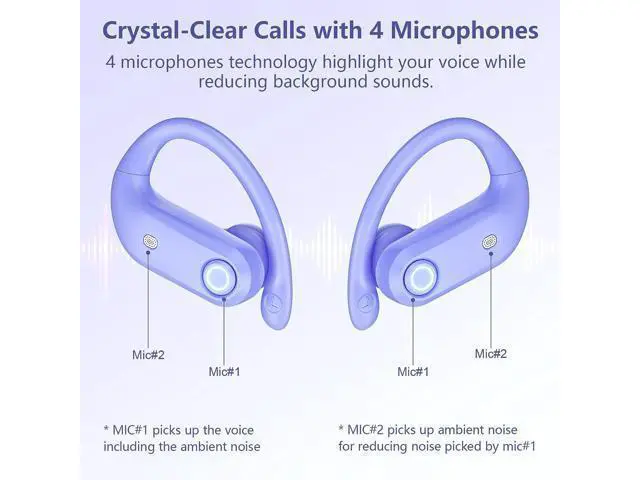 Alt view image 3 of 6 - True Wireless Earbuds, Bluetooth Headphones 130H Playback 4 Mics Clear Call Waterproof Sport Wireless Headset, 2200mAh Charging Case in-Ear Ear Buds Earphones with Earhooks for Sports Running Workout