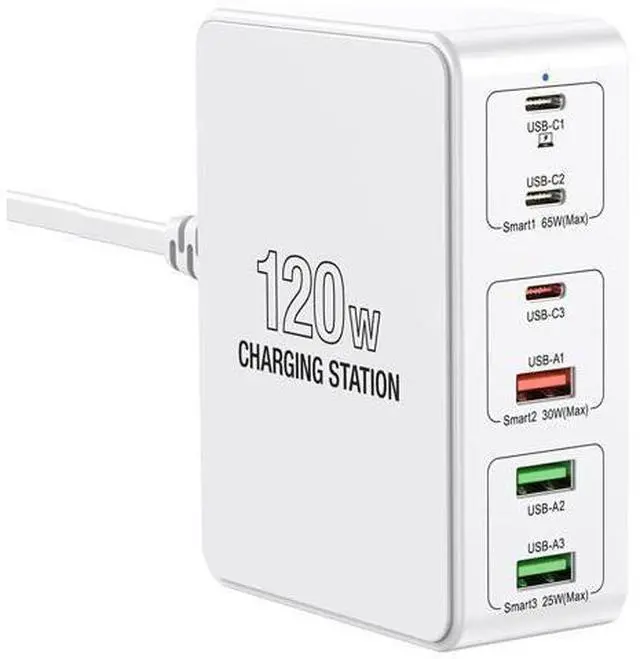 Main image of 120W USB C Charging Station, Multiport USB Charging Station, Multi USB Charger Station, 6 Ports USB Charging Station for Multiple Devices, USB Charging Hub Compatible with MacBook, Laptop, Smartphones