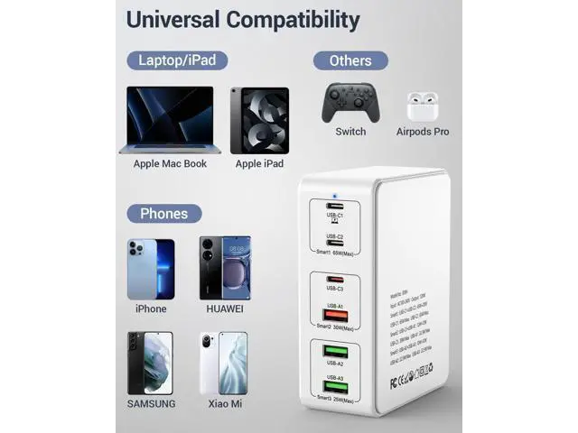 Alt view image 2 of 7 - 120W USB C Charging Station, Multiport USB Charging Station, Multi USB Charger Station, 6 Ports USB Charging Station for Multiple Devices, USB Charging Hub Compatible with MacBook, Laptop, Smartphones