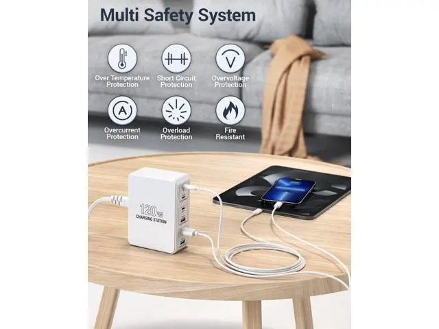 Alt view image 5 of 7 - 120W USB C Charging Station, Multiport USB Charging Station, Multi USB Charger Station, 6 Ports USB Charging Station for Multiple Devices, USB Charging Hub Compatible with MacBook, Laptop, Smartphones