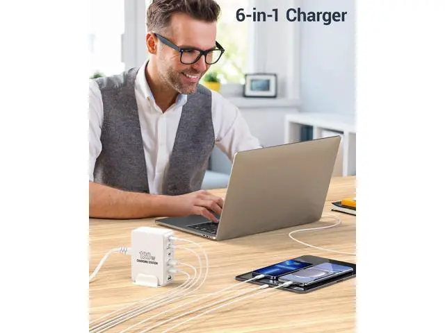 Alt view image 6 of 7 - 120W USB C Charging Station, Multiport USB Charging Station, Multi USB Charger Station, 6 Ports USB Charging Station for Multiple Devices, USB Charging Hub Compatible with MacBook, Laptop, Smartphones