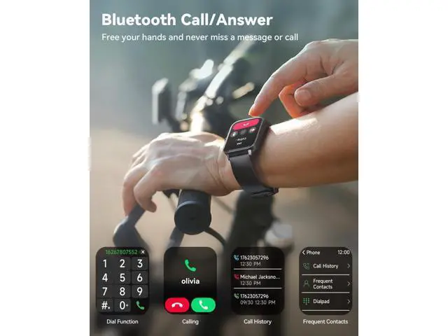 Alt view image 2 of 7 - Hitoor Smartwatch for Men Women, Alexa Built-in, 1.8" Fitness Tracker, IP68 Waterproof Smartwatch for IOS Android Phones with Bluetooth Call (Answer/Make), Heart Rate/SpO2/Sleep Monitor/Pedometer