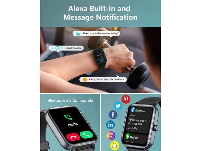Alt view image 3 of 7 - Hitoor Smartwatch for Men Women, Alexa Built-in, 1.8" Fitness Tracker, IP68 Waterproof Smartwatch for IOS Android Phones with Bluetooth Call (Answer/Make), Heart Rate/SpO2/Sleep Monitor/Pedometer