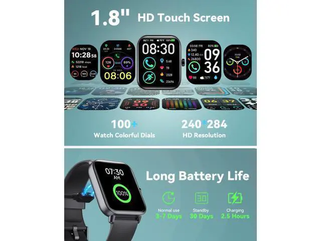Alt view image 7 of 7 - Hitoor Smartwatch for Men Women, Alexa Built-in, 1.8" Fitness Tracker, IP68 Waterproof Smartwatch for IOS Android Phones with Bluetooth Call (Answer/Make), Heart Rate/SpO2/Sleep Monitor/Pedometer