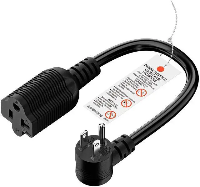 Main image of 1FT Down Angle Nema 5-15P to 5-15R/5-20R 20Amp Comb AC Power Cord | ETL Listed 15Amp Household Plug to 20Amp T Blade Adapter Cable, 14AWG 20 to 15A Adapter Cord,15a to 20a Adapter, 1FT, Black