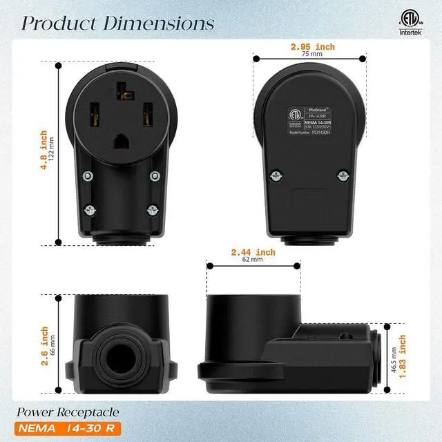 Alt view image 2 of 7 - (2PACK) NEMA 14-30R Plug,14-30 30A/125/250V Female Connector, (ETL Certified) 30Amp 125/250Volt Cord End Socket, Female 30A Dryer Receptacle, Heavy Duty, Black.