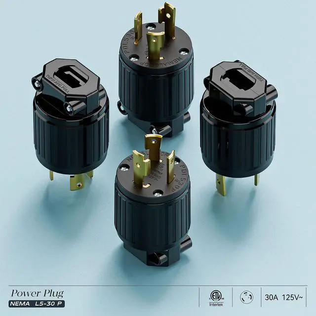 Alt view image 7 of 7 - (2PACK) NEMA L5-30P Locking Plug (ETL Listed) Twist Lock L5-30P 30Amp 125Volt AC Connector, Industrial Grade Lock in Male 30A/125V Plugs, Heavy Duty 125V,30A, 3750Watt Black