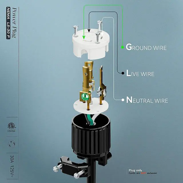 Alt view image 4 of 7 - NEMA L5-30P Locking Plug (ETL Listed) Twist Lock L5-30P 30Amp 125Volt AC Connector, Industrial Grade Lock in Male 30A/125V Plugs, Heavy Duty 125V,30A, 3750Watt Black/White