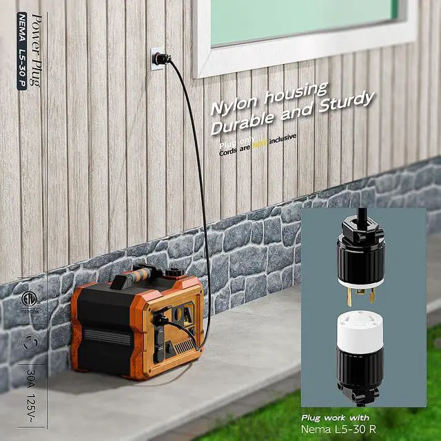 Alt view image 5 of 7 - NEMA L5-30P Locking Plug (ETL Listed) Twist Lock L5-30P 30Amp 125Volt AC Connector, Industrial Grade Lock in Male 30A/125V Plugs, Heavy Duty 125V,30A, 3750Watt Black/White