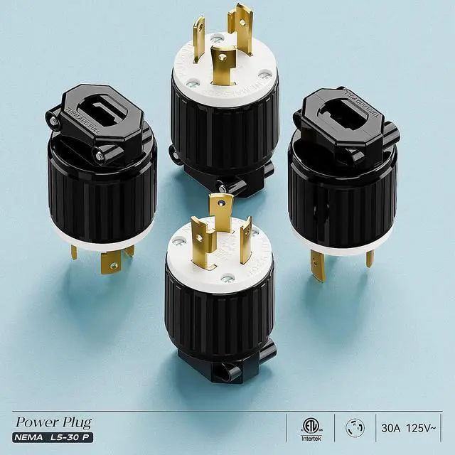 Alt view image 7 of 7 - NEMA L5-30P Locking Plug (ETL Listed) Twist Lock L5-30P 30Amp 125Volt AC Connector, Industrial Grade Lock in Male 30A/125V Plugs, Heavy Duty 125V,30A, 3750Watt Black/White