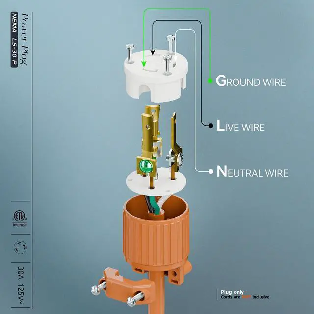 Alt view image 4 of 7 - NEMA L5-30P Locking Plug (ETL Listed) Twist Lock L5-30P 30Amp 125Volt AC Connector, Industrial Grade Lock in Male 30A/125V Plugs, Heavy Duty 125V,30A, 3750Watt Orange