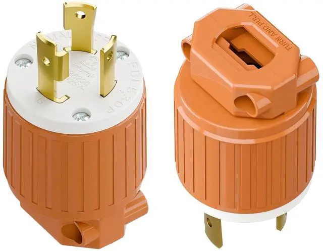 Main image of (2PACK) NEMA L5-30P Locking Plug (ETL Listed) Twist Lock L5-30P 30Amp 125Volt AC Connector, Industrial Grade Lock in Male 30A/125V Plugs, Heavy Duty 125V,30A, 3750Watt Orange