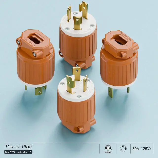 Alt view image 7 of 7 - NEMA L5-30P Locking Plug (ETL Listed) Twist Lock L5-30P 30Amp 125Volt AC Connector, Industrial Grade Lock in Male 30A/125V Plugs, Heavy Duty 125V,30A, 3750Watt Orange