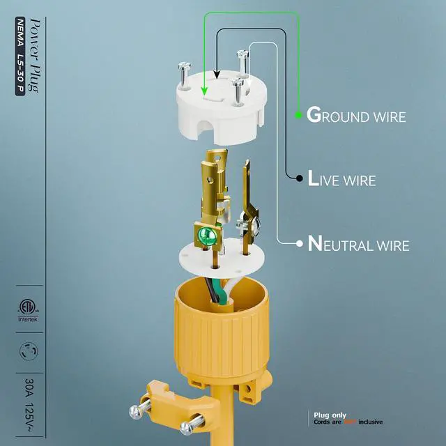 Alt view image 4 of 7 - (2PACK) NEMA L5-30P Locking Plug (ETL Listed) Twist Lock L5-30P 30Amp 125Volt AC Connector, Industrial Grade Lock in Male 30A/125V Plugs, Heavy Duty 125V,30A, 3750Watt Yellow