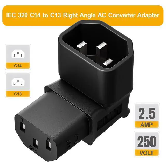 Alt view image 3 of 7 - IEC 320 C14 to C13 Power Adapter PDU Plug/Socket Down 90 Degree Wall-Mounted LCD TV AC Connector IEC 3Pole Male to Female 90Degree Down Angle AC Converter